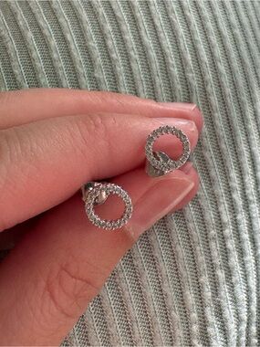 Sterling Silver Pave Circle Stud Earrings - Silver